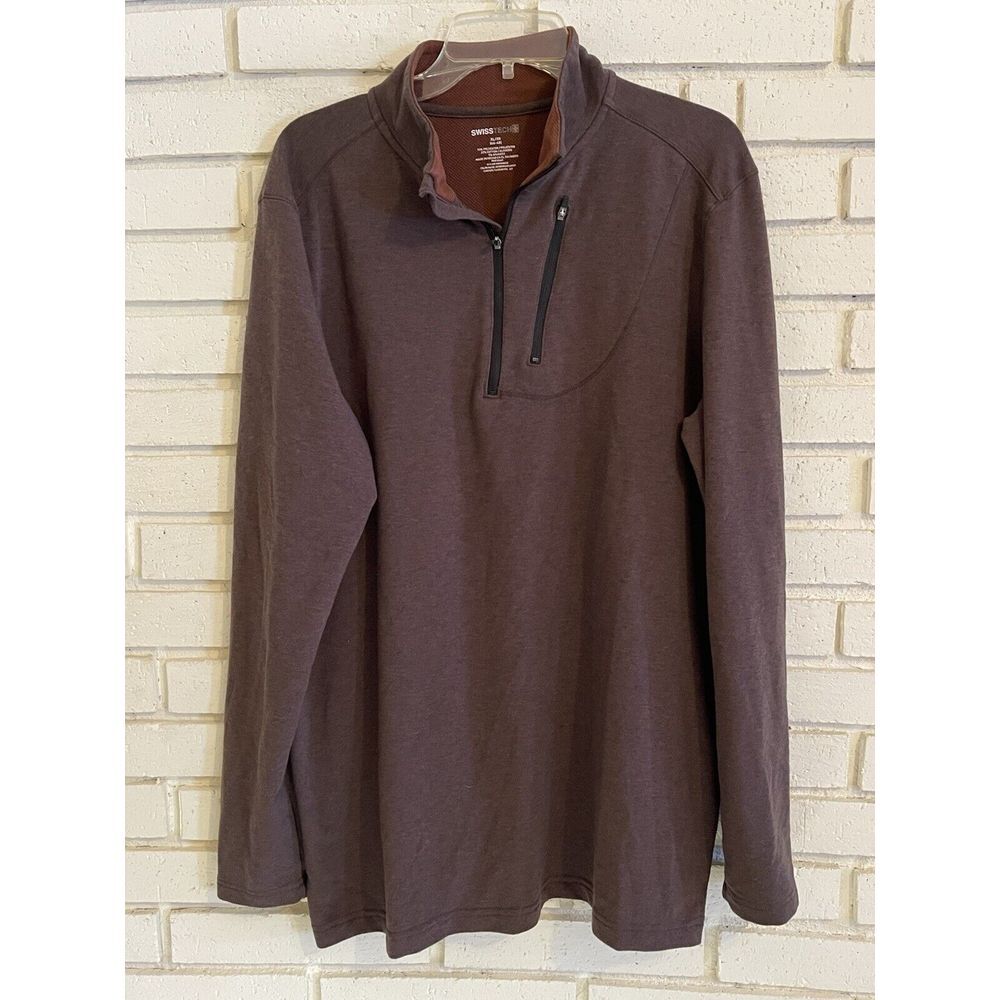 Swiss Tech Men's Sweater Size XL Brown 1/4 Zip Pullover‎ Long Sleeve Zip Pocket